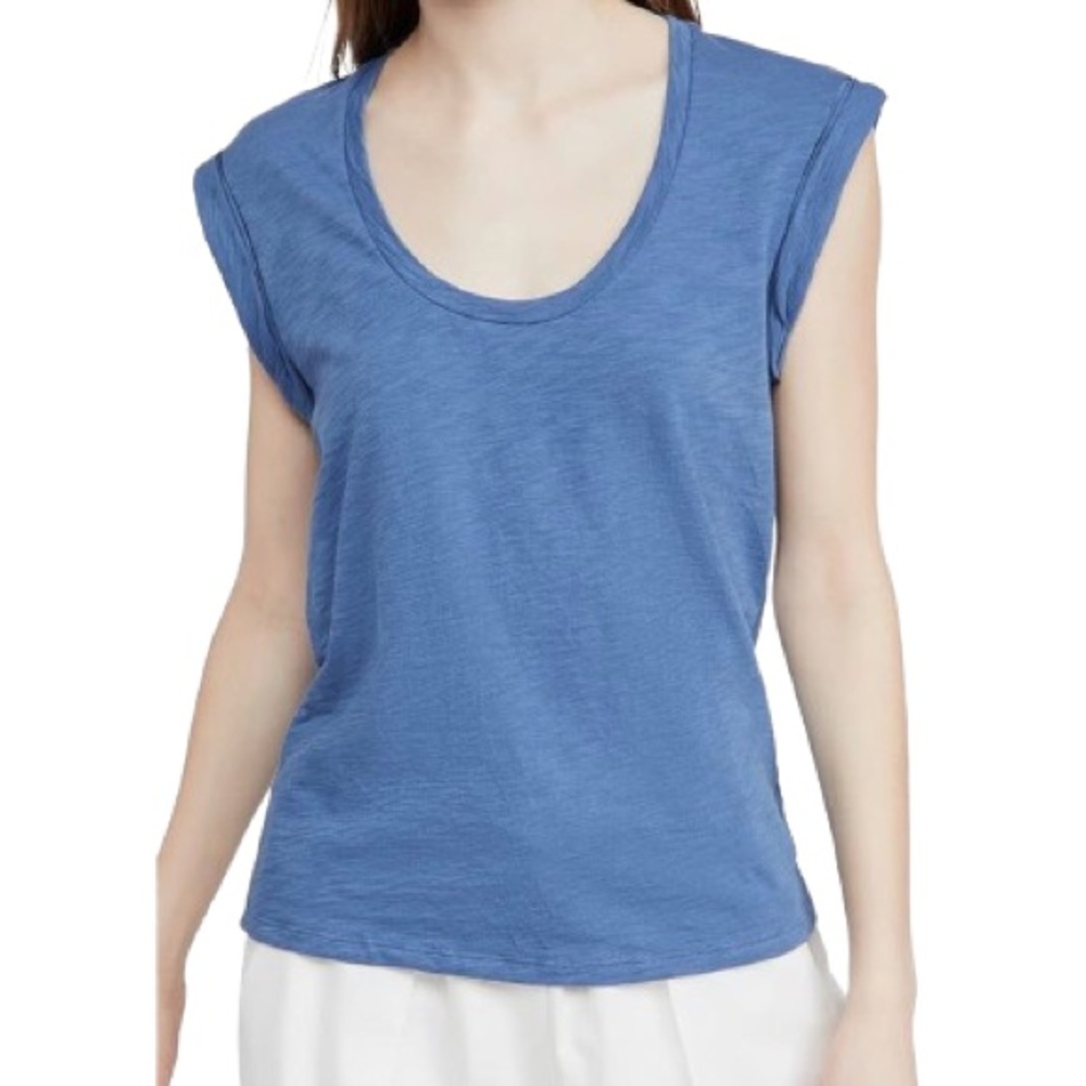 Theory Blue Scoop Neck Cap Sleeve Tee Size L EUC